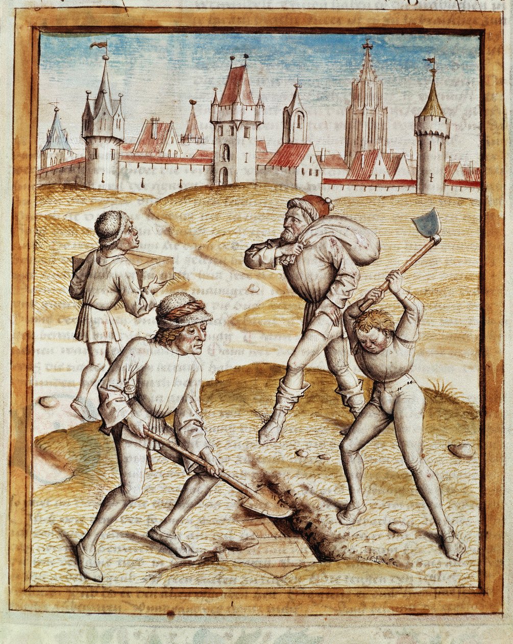 Petterin löytö linnoituksen kaupungin esikaupunkialueelta Miniatyyri otettu saksankielisestä käännöksestä Bidpain "Kalila (Calila) ja Dimna" -taruista. (ms. 1389, fol. 1) noin 1480 Chantilly, museo Conde tekijältä Unknown artist