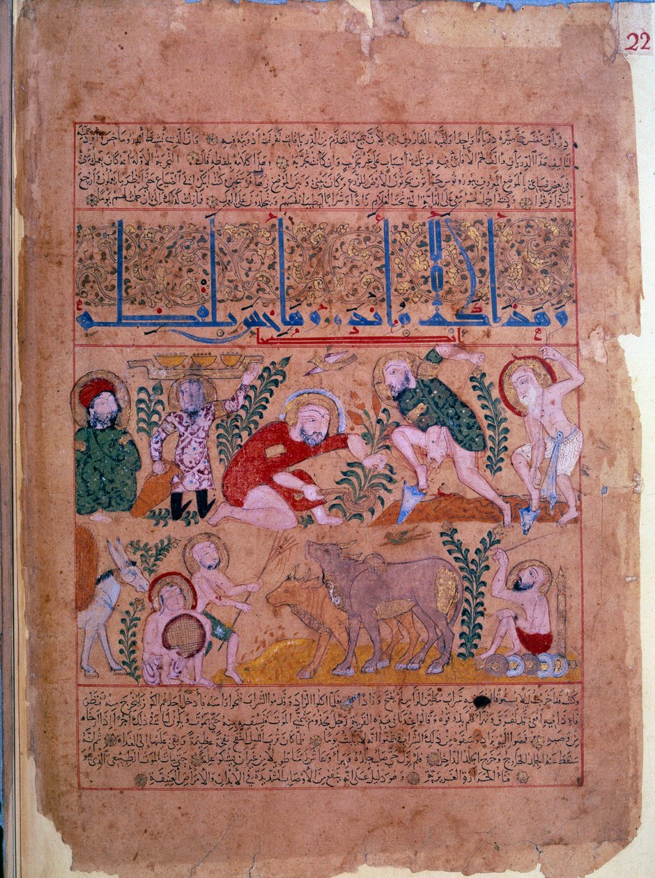 Lääkäri Andromakhos tarkkailee maataloustoimintaa Miniatyyri, joka on otettu "" Vastalääkekirjasta"" 1199 Paris, B.N. tekijältä Unknown artist