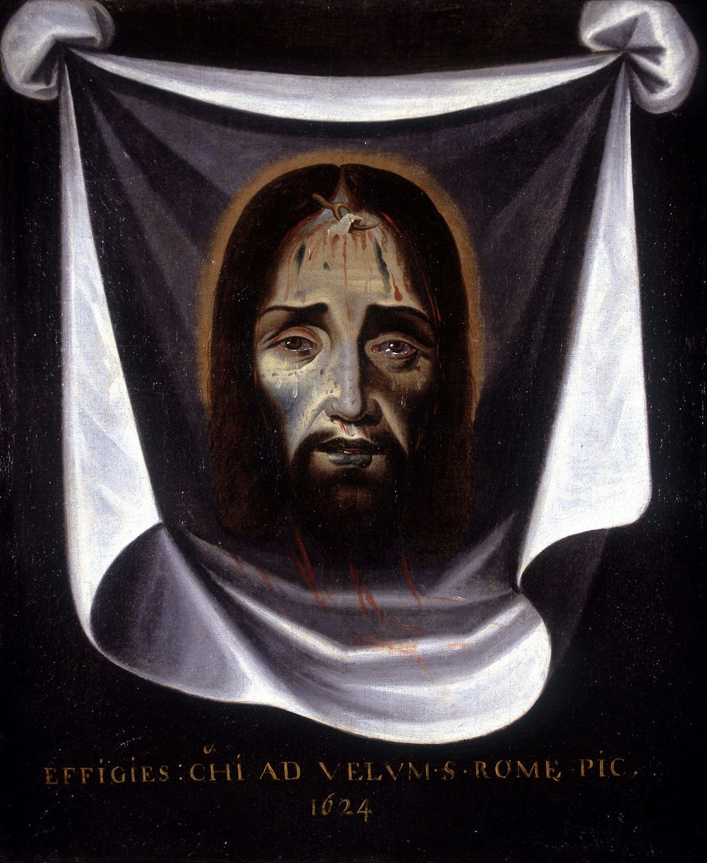 Rooman Pyhän Sylvestren kirkossa säilytetystä kankaasta maalattu Kristus-kuva tekijältä Unknown artist