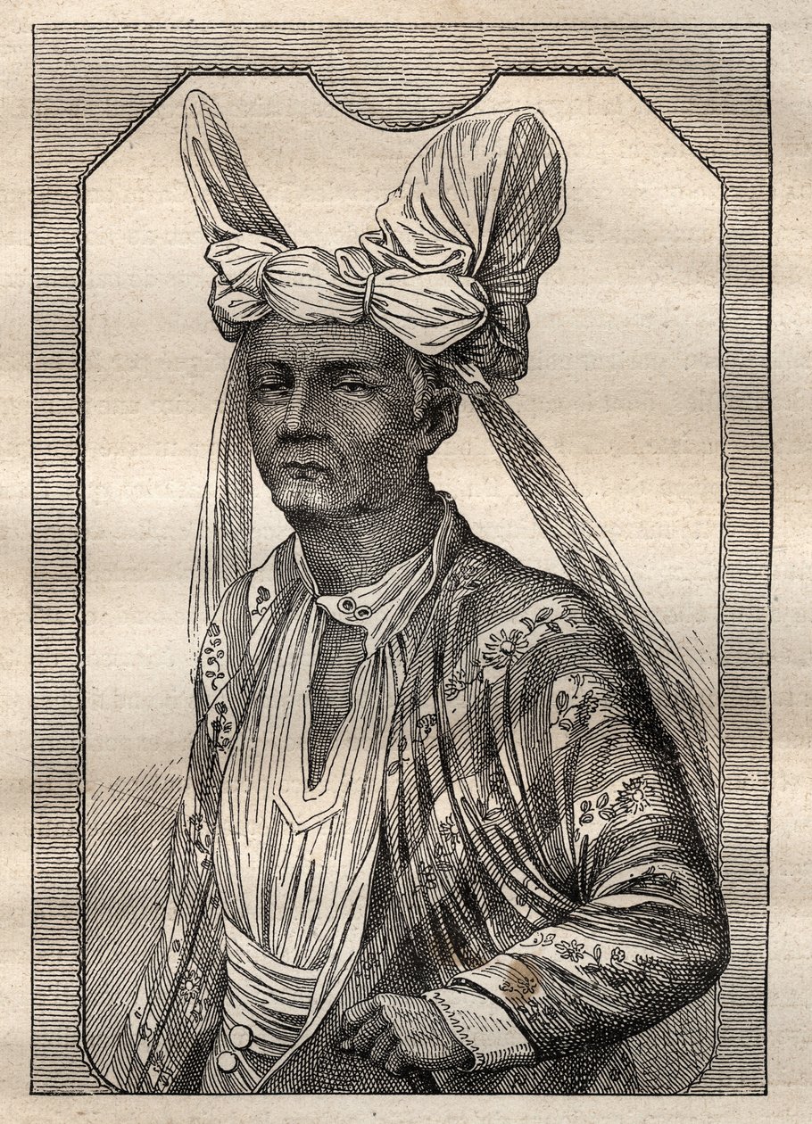 Kapteeni Etienne Marchandin (1755-1793) retkikunta maailman ympäri (1790-1792): muotokuva Timor-saaren (Indonesian saaristo) kuninkaasta - kuva otettu teoksesta "1700-luvun suuret merenkulkijat" tekijältä Unknown artist