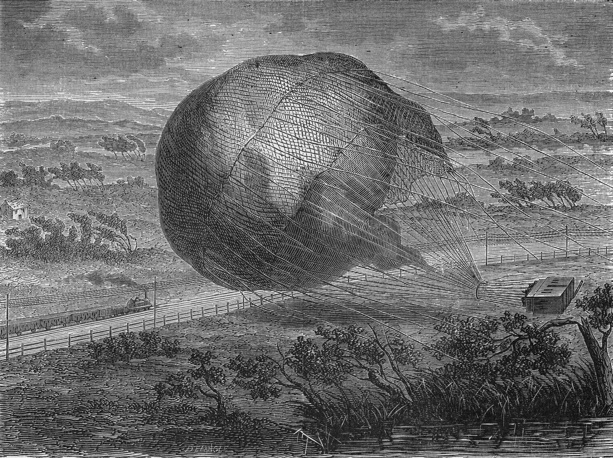 Pallon "" The Giant"" putoaminen Hannoverin tasangoilla vuonna 1863, mukana: Jules ja Louis Godard, Felix Nadar, hänen vaimonsa, Fernand Montgolfier ja Thirion. Teoksessa ”Album de la Science”, Editions Jouvet tekijältä Unknown artist