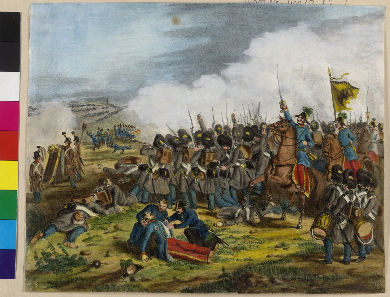Kenraali Odysseus Salis-Soglion vapaaherra loukkaantui kuolettavasti Veronassa 6. toukokuuta 1848 käydyssä S Lucyn taistelussa. tekijältä Unknown artist