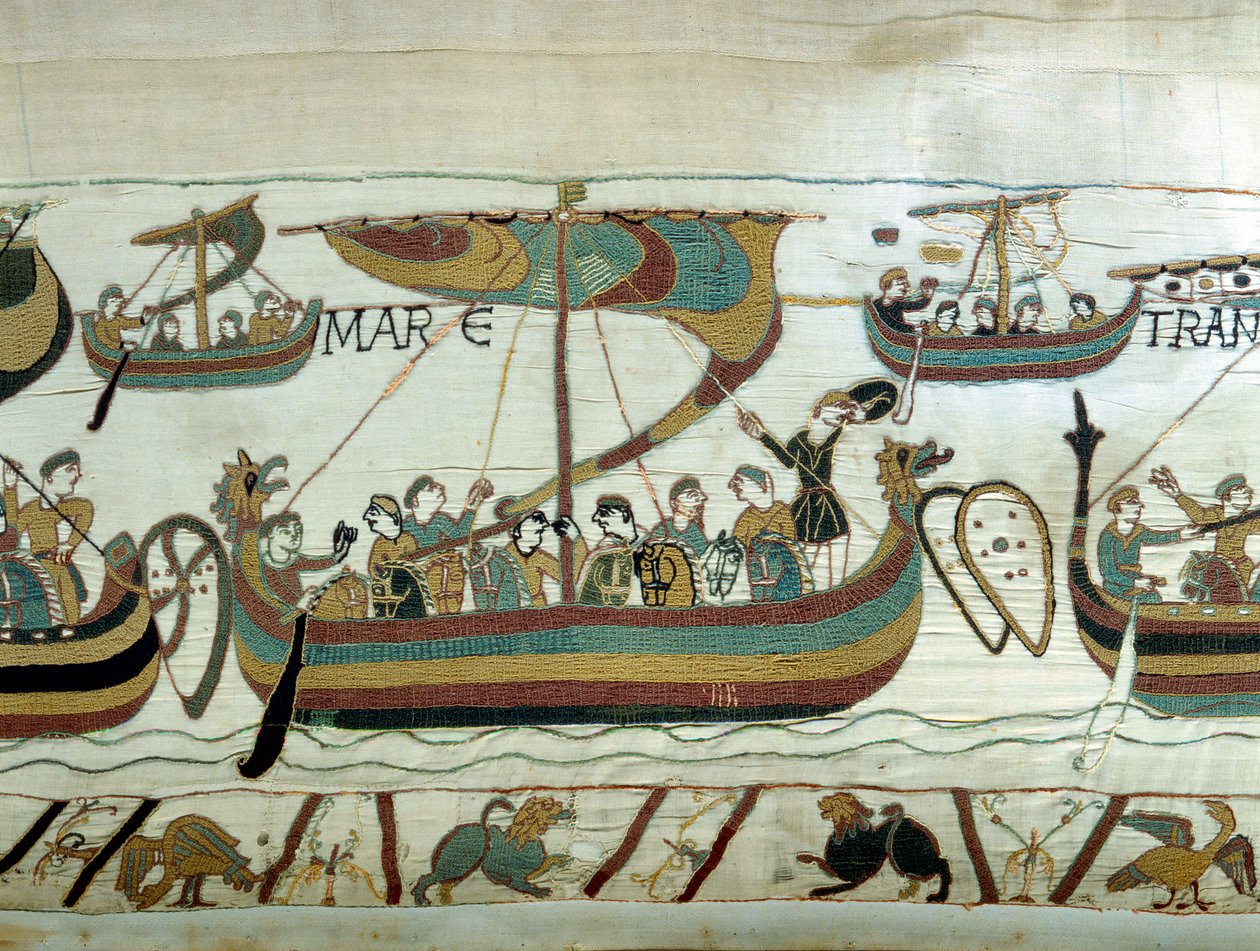 William I Conquerantin (1027-1087) laivasto ylittää Englannin kanaalin. Bayeux