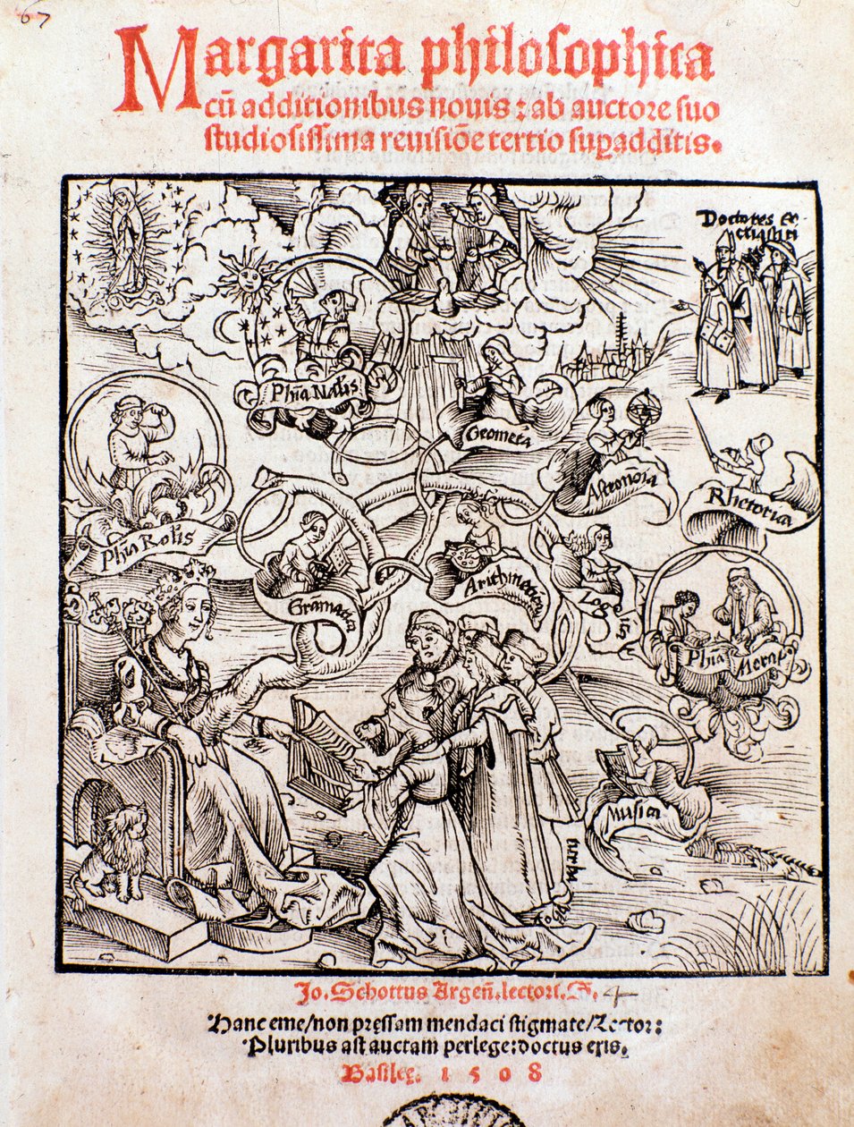 Vapaat taiteet: Trivium (kielioppi, logiikka ja retoriikka) ja quadrivium (aritmetiikka, geometria, musiikki ja tähtitiede) (kaiverrus) tekijältä Unknown artist