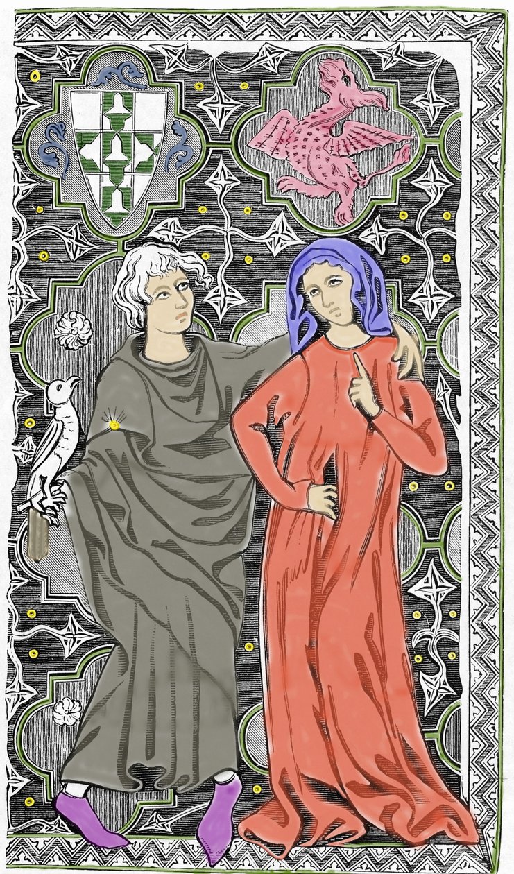 Taikuri Merlin Enchanter tapaa keiju Vivianen Brocelianden metsässä. Edustus sähköpostikäsikirjoituksesta Limogesista 1400-luvun alusta. 1800-luvulla. tekijältä Unknown artist