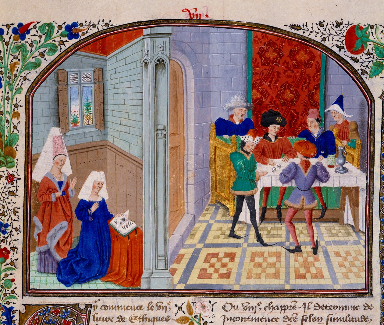 Pienoispeli kreikkalaisen filosofin Aristoteleen (383-322 eKr.) käsikirjoituksesta "Etiikkakommentti", jonka on kääntänyt Nicolas Oresme (1325-1382) tekijältä Unknown artist