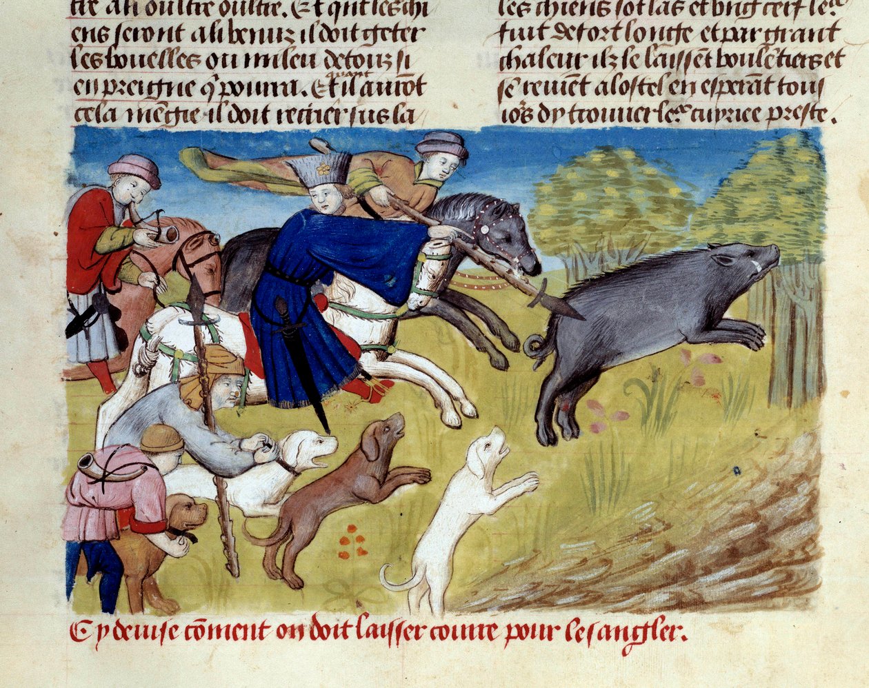 Pienoisvillisian metsästys kirjasta "Metsästyksen kirja", jonka on kirjoittanut Gaston III Phoebus, Foixin kreivi, Bearnin herra (1331-1391) tekijältä Unknown artist