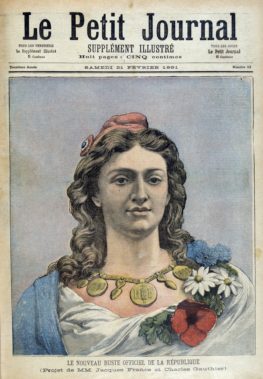 Tasavallan uusi virallinen rintakuva (Marianne) - "" Le Petite Journal" -lehdessä 21.2.1891 tekijältä Unknown artist