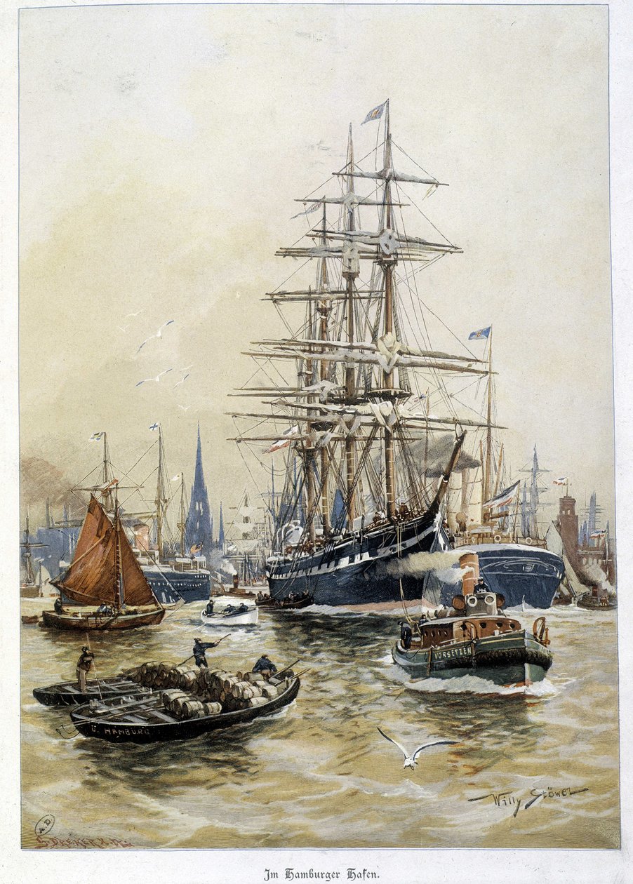 Hampurin satama 1800-luvulla tekijältä Unknown artist