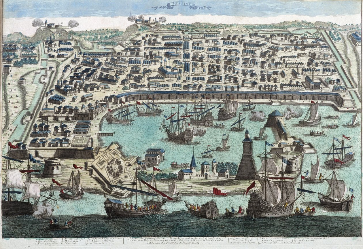 Messinan satama - 1700-luvun kaiverrus tekijältä Unknown artist