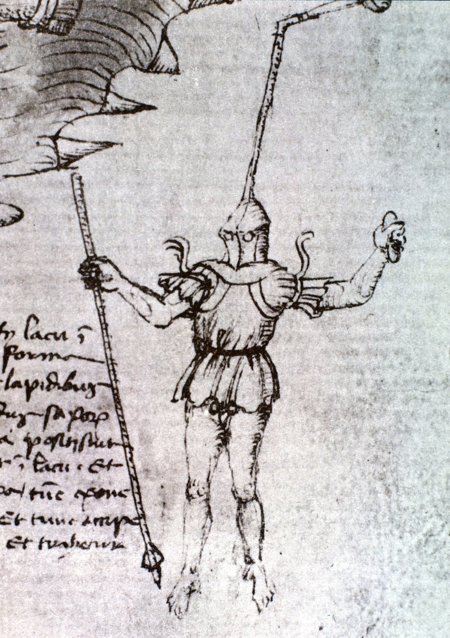 Mariano di Lacopon kuvittelema skaphandler sanoi Il Taccola 1400-luvulla. tekijältä Unknown artist