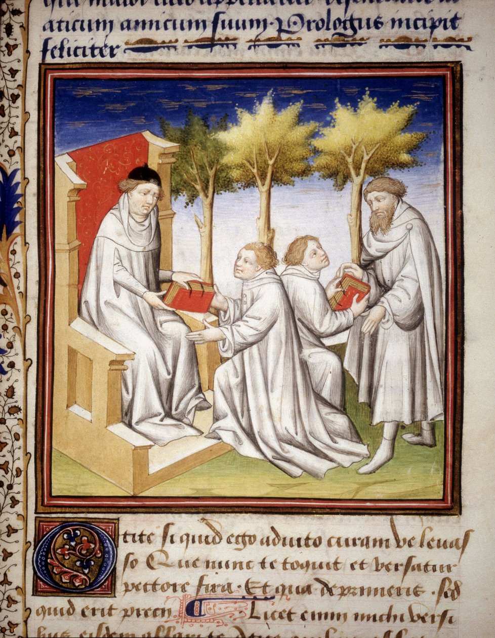 Tiedon välittäminen nuoremmalle sukupolvelle. Ciceron käsikirjoitus "" De Senectute". 1401. tekijältä Unknown artist