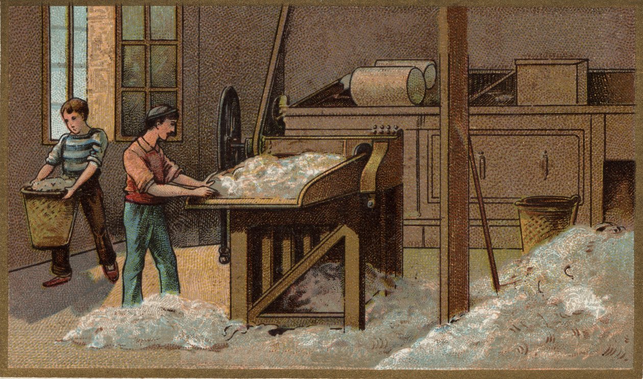 Villateollisuus: puinti. 1800-luvun lopun kromolitografia tekijältä Unknown artist