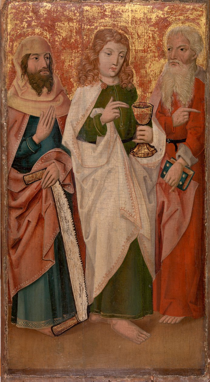Kolme apostolia, joissa on poikkileikkaus, malja ja kirja tekijältä Unknown artist