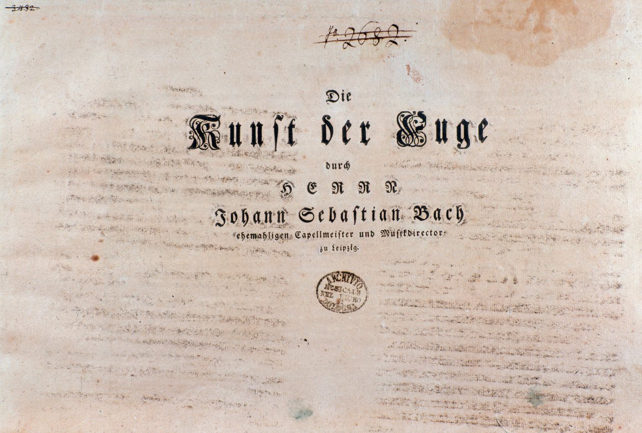 Johann Sebastian Bachin The Fuuan taiteen musiikkipartituurin nimisivu tekijältä Unknown artist
