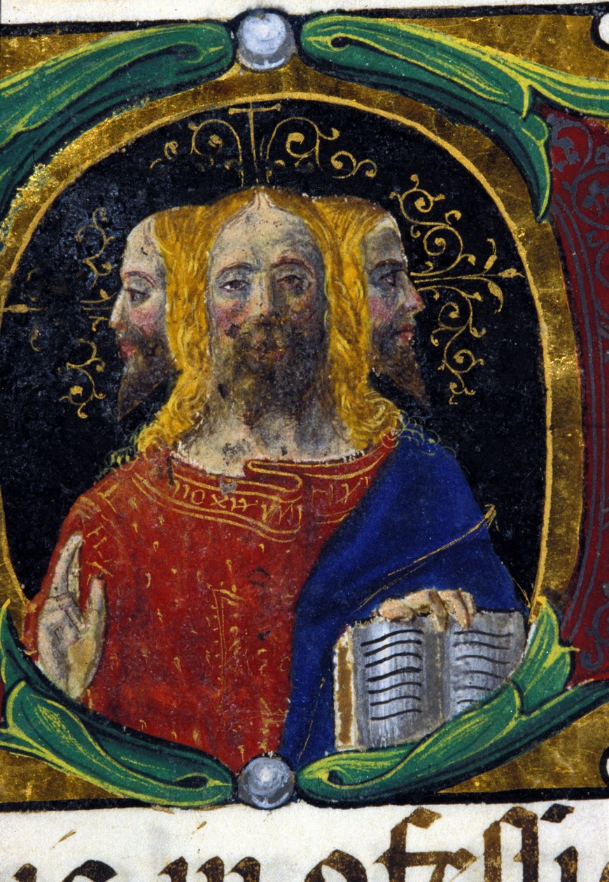 Kolminaisuus kolmella kasvolla (3 päätä). Codex Carmosano tekijältä Unknown artist