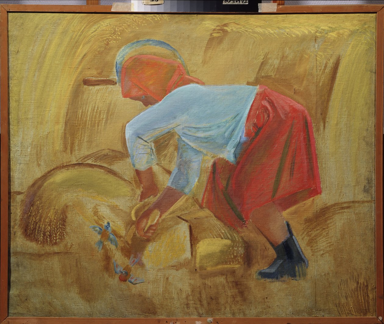 Viikatemies, jolla on sirppi päässä. Aleksei Fjodorovitš Pakhomovin (1900-1973) maalaus öljy kankaalle tekijältä Unknown artist