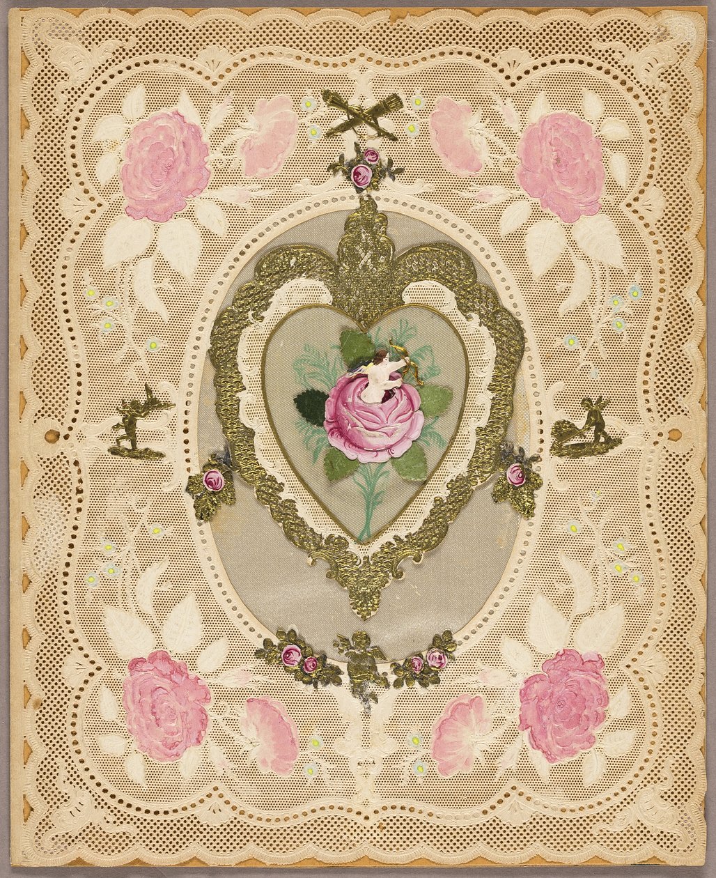 Nimetön Valentine (Vaaleanpunaisia kukkia ja putteja) tekijältä Unknown artist