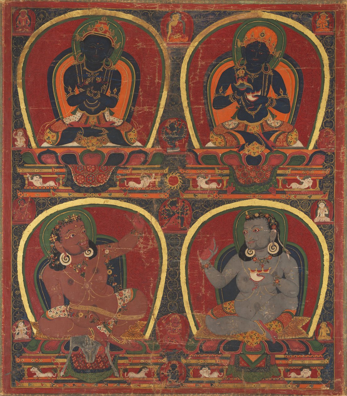 Vajradhara, Nairatmya i Mahasiddhas Virupa i Kanhafinnish tekijältä Unknown artist