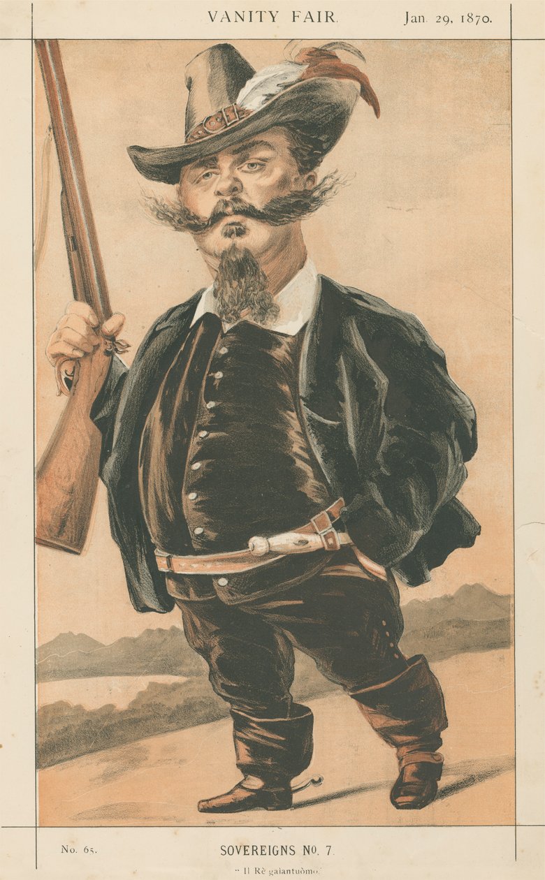 Vanity Fair: Royalty; "Il Re Galantoumo", Victor Emanuel, 29. tammikuuta 1870 tekijältä Unknown artist