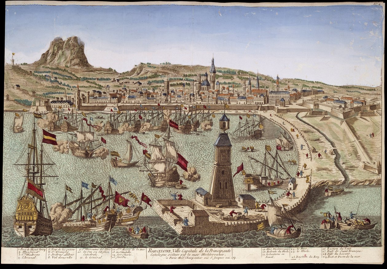 Näkymä Barcelonaan ja sen satamaan - optinen näkymä tekijältä Unknown artist