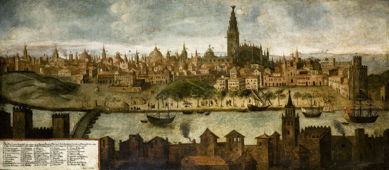 Näkymä Hispalisiin (Sevilla), Nimetön. Öljy kankaalle, koko: 108x242 tekijältä Unknown artist