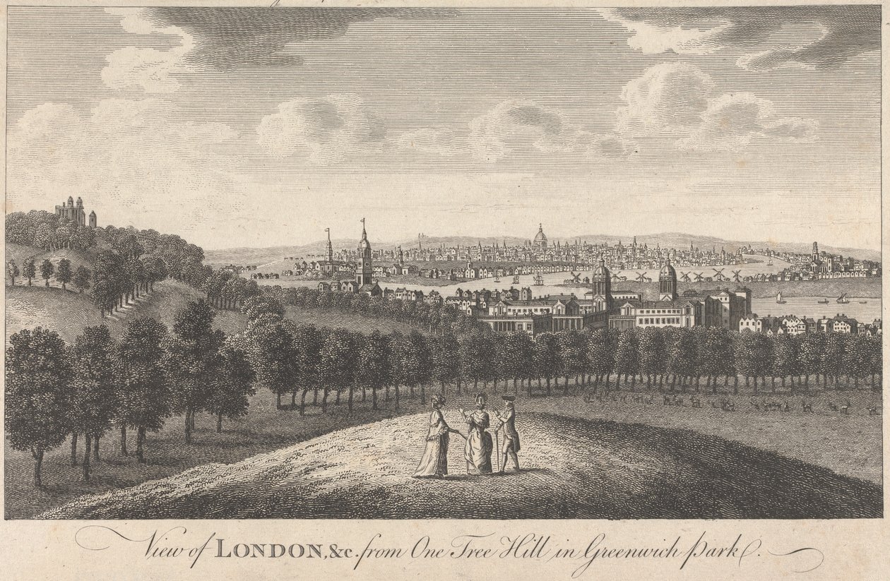 Näkymä Lontooseen ja kirkkoon One Tree Hilliltä Greenwich Parkissa tekijältä Unknown artist