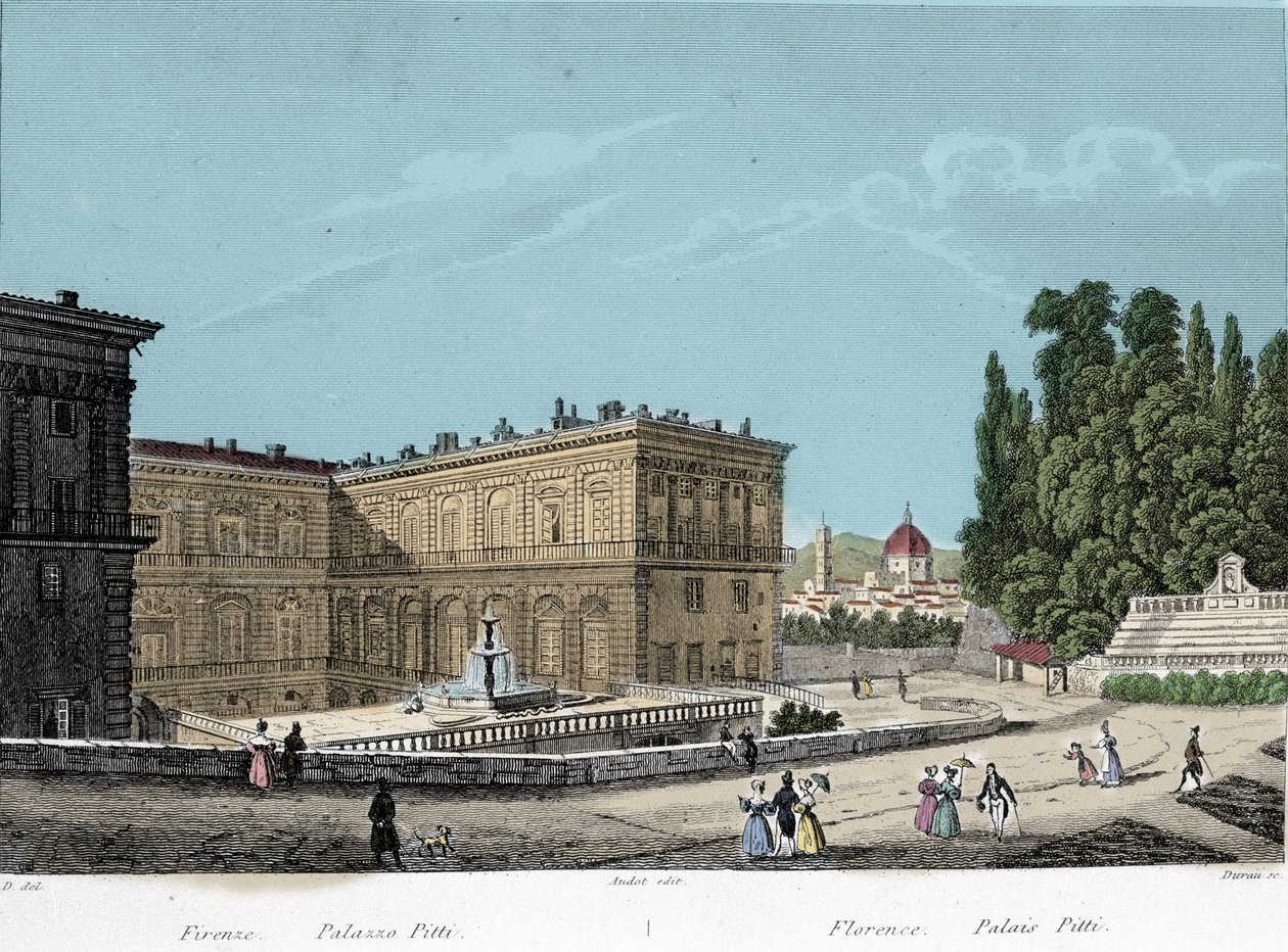 Näkymä Pittin palatsille Firenzessä. 1800-luvulla tekijältä Unknown artist