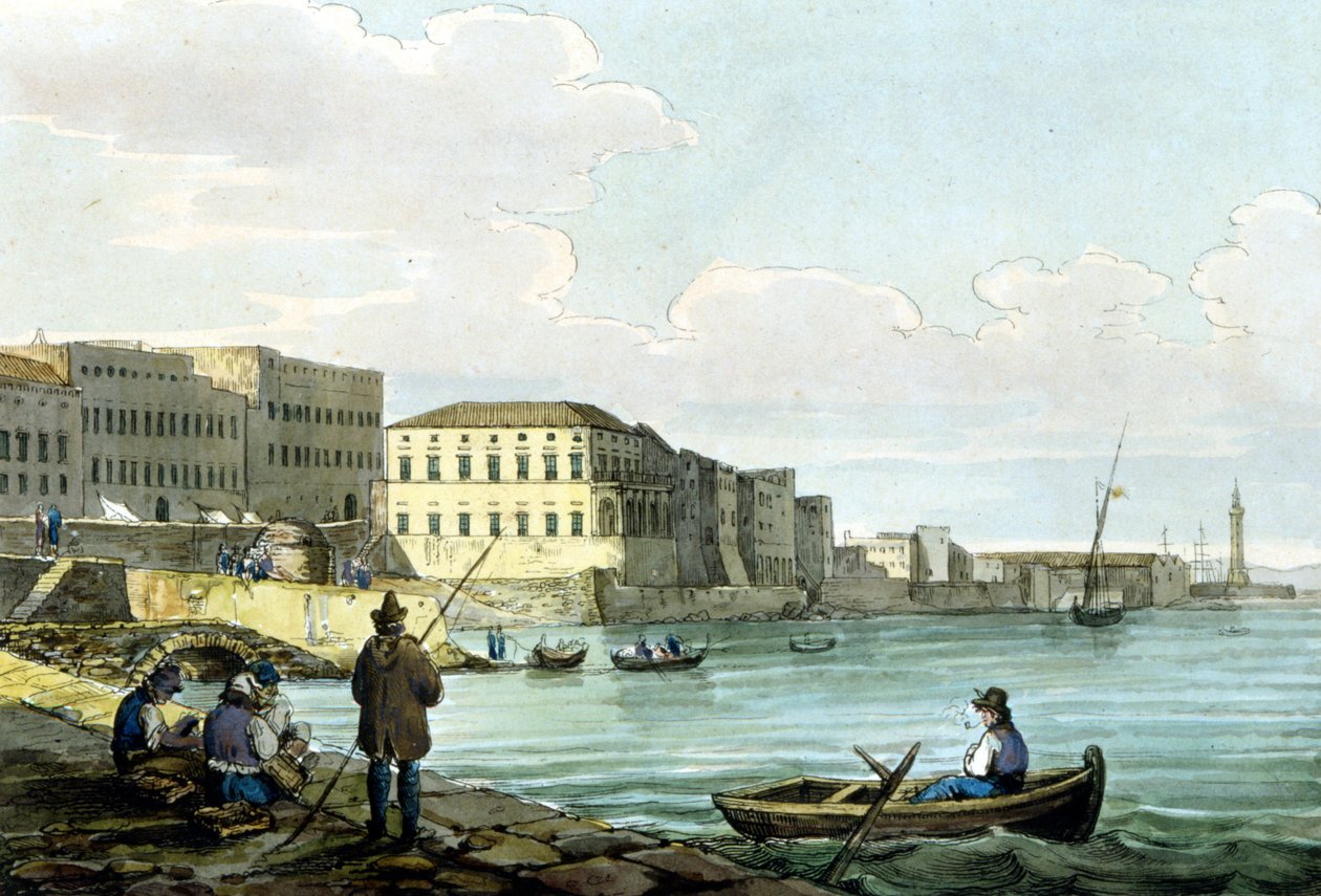 Näkymä Santa Luciasta, Napolista. Akvarelli noin 1850. tekijältä Unknown artist