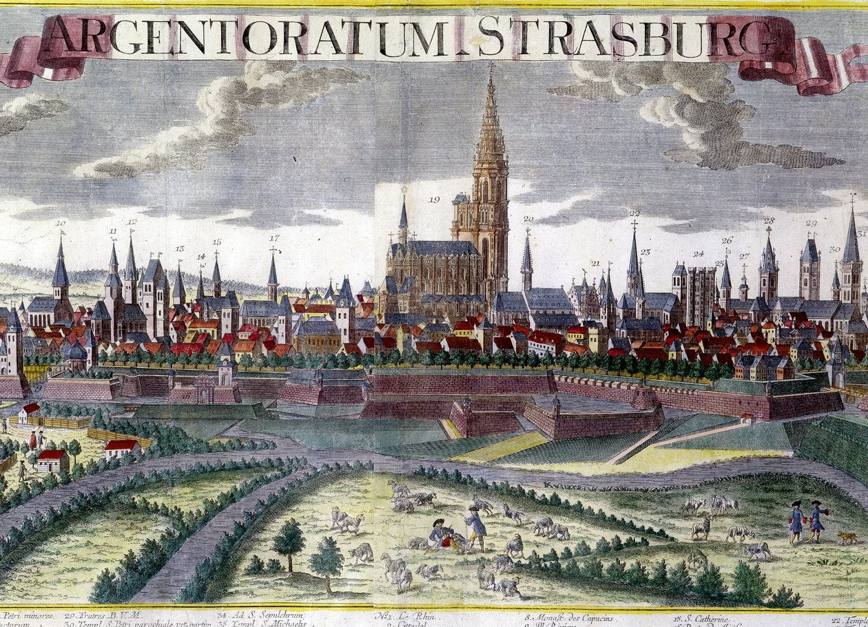 Näkymä Strasbourgiin noin 1770 ja sen katedraalista tekijältä Unknown artist