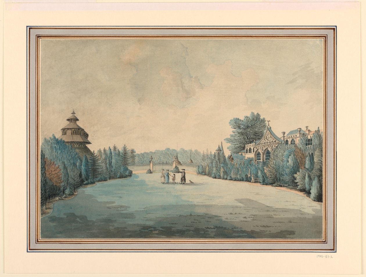Näkymä puutarhaan, jossa on pagodi tekijältä Unknown artist