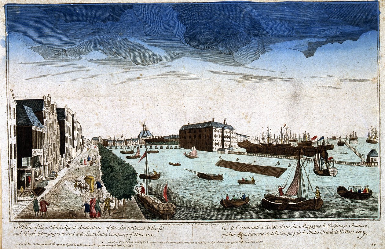 Näkymä Amsterdamin amiraliteetille heidän ja Hollannin Itä-Intian yrityksen omistamista kaupoista ja rakennustyömaista - Optinen näkymä tekijältä Unknown artist