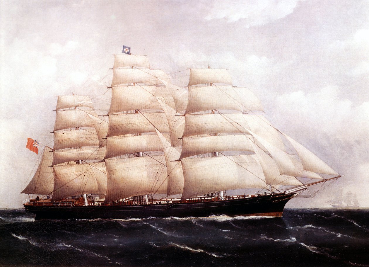 Näkymä Cutty Sarkista, brittiläinen laivamaalaus 1800-luvulta tekijältä Unknown artist