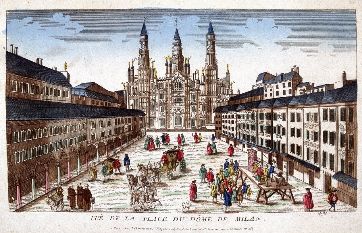 Näkymä Milanon Duomo-aukiolle. 1700-luvun alku. tekijältä Unknown artist