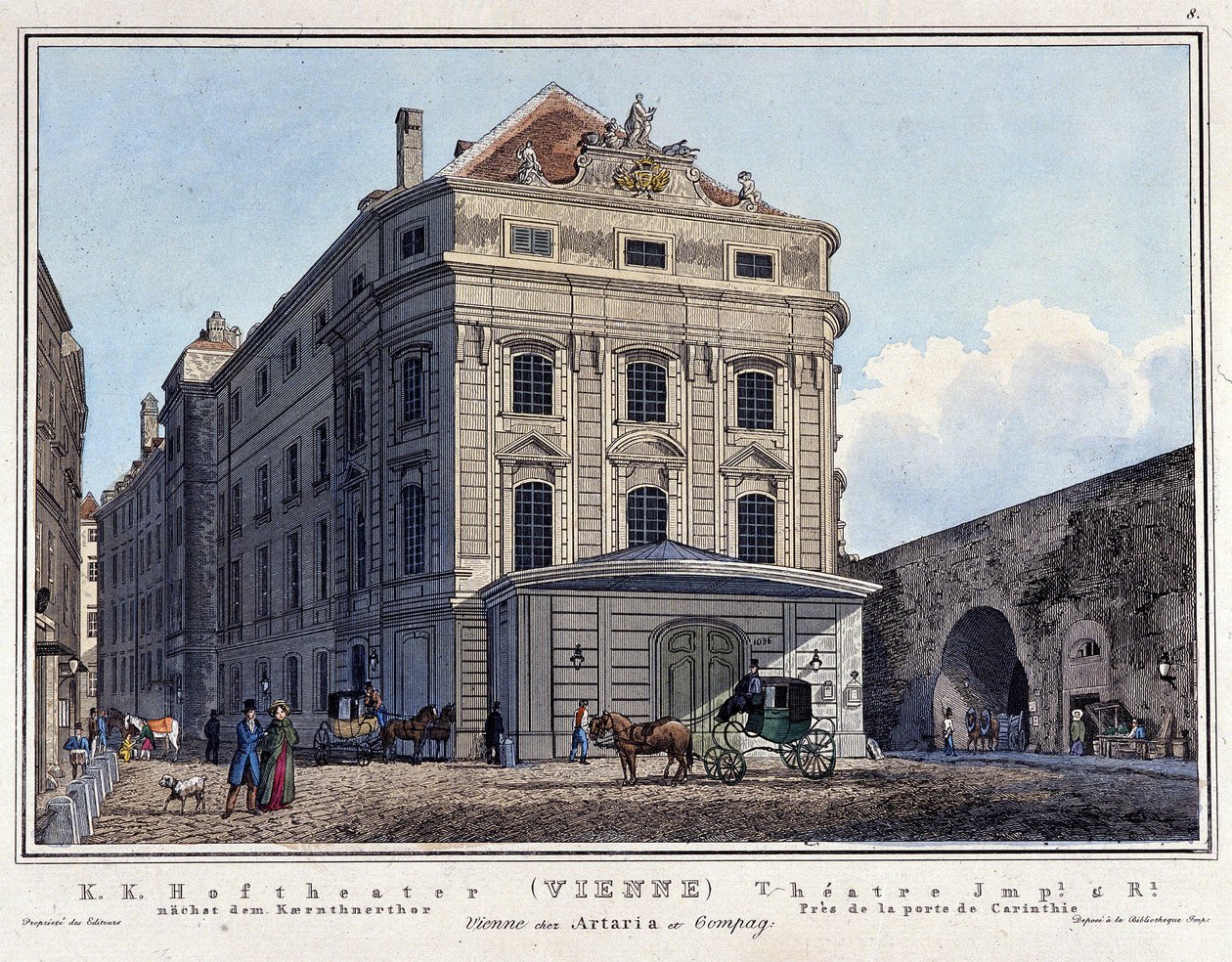 Näkymä National Hoftheaterille Wienissä 1800-luvulla. tekijältä Unknown artist