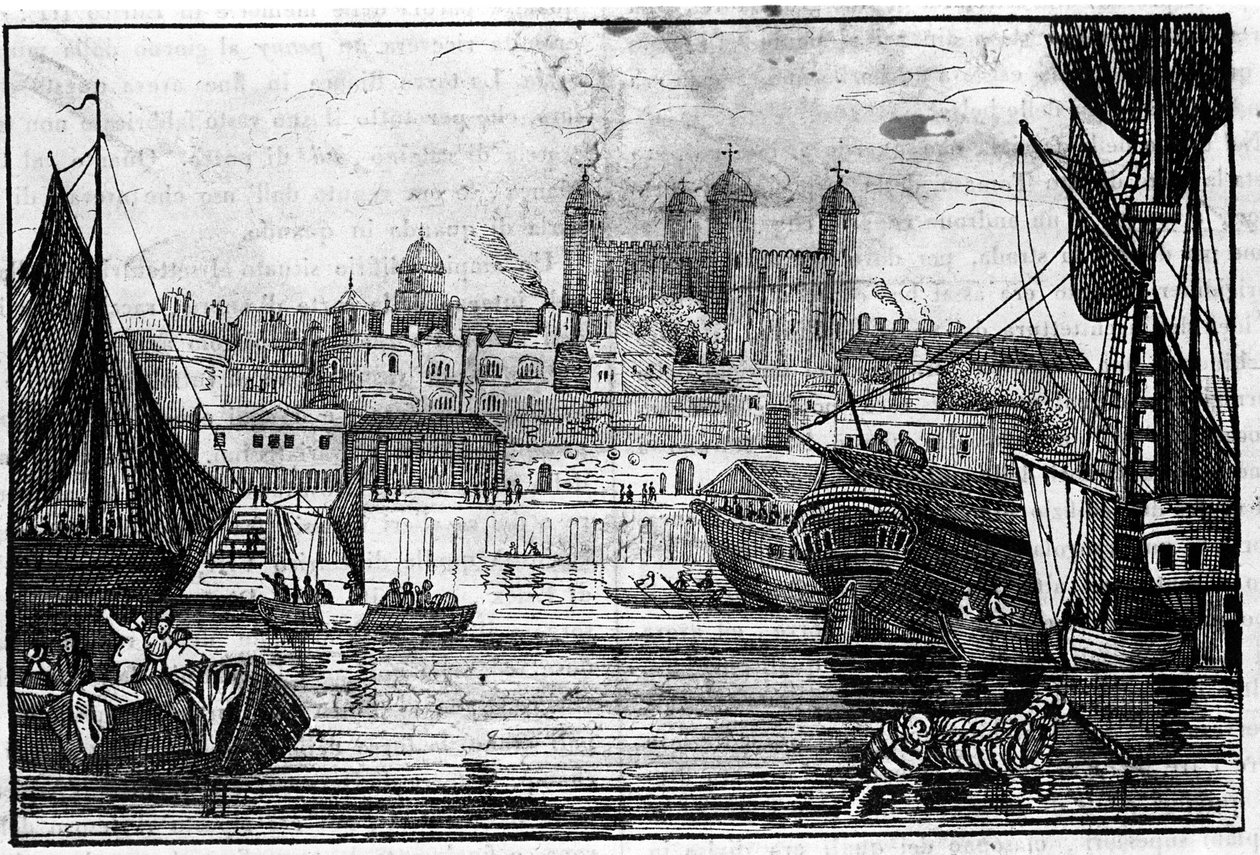 Näkymä Lontoon Towerista ja Thamesista 1700-luvun lopulla Kaiverrus tekijältä Unknown artist