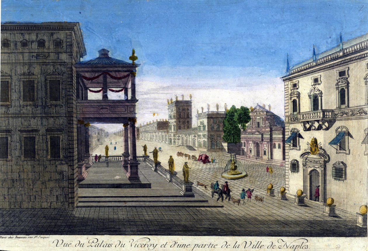 Näkymä Viceroin palatsista ja osasta Napolin kaupunkia vuonna 1760. tekijältä Unknown artist