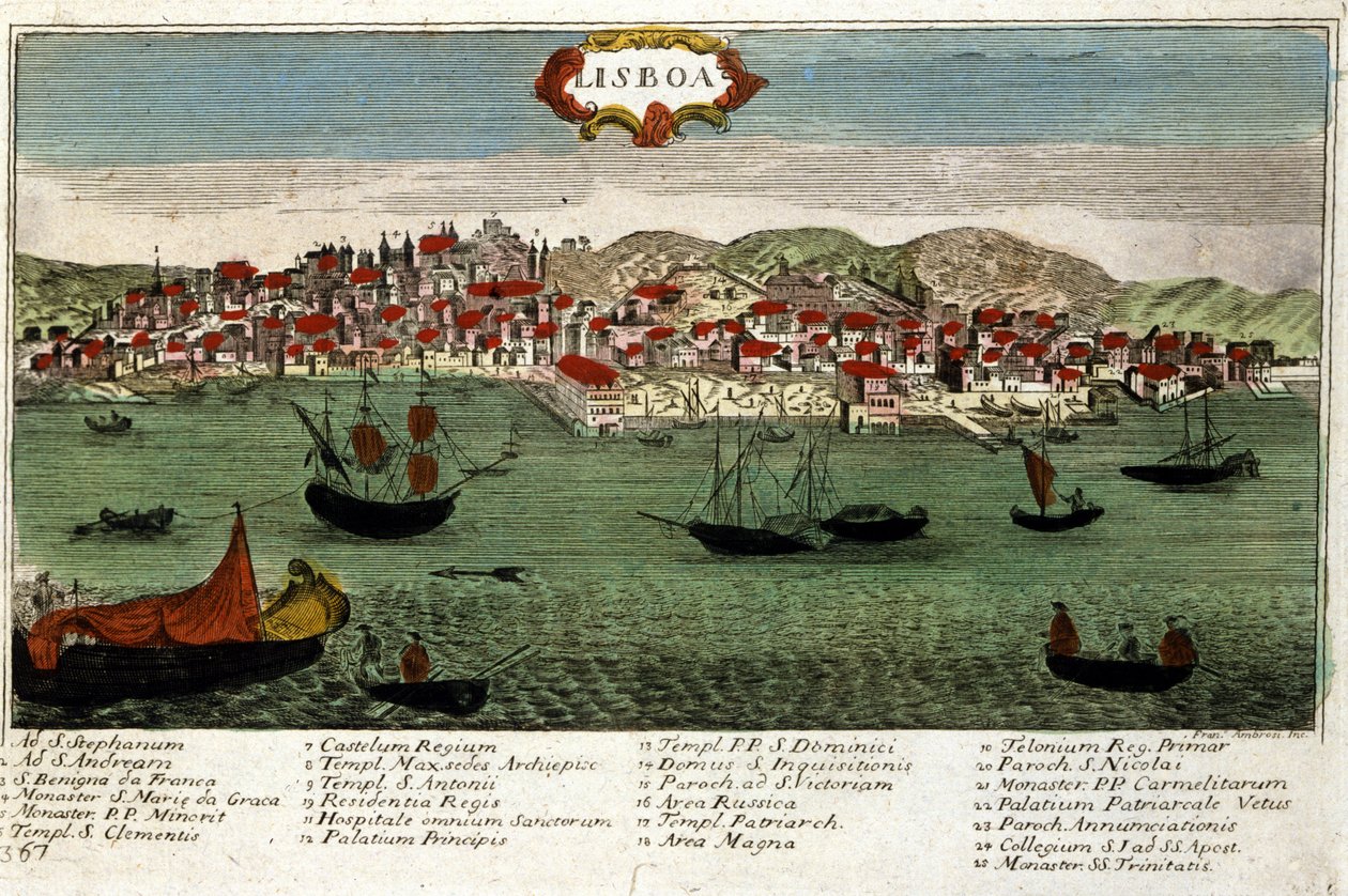 Näkymä Lissabonin kaupungista Portugalissa 1700-luvun lopulla tekijältä Unknown artist