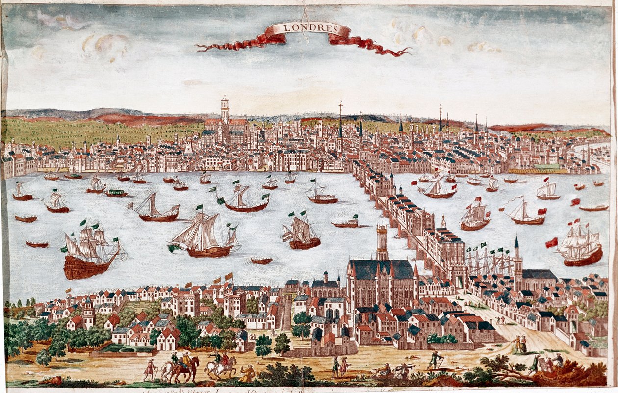 Näkymä Lontoon kaupunkiin ja Thames-joelle (kaiverrus tekijältä Unknown artist