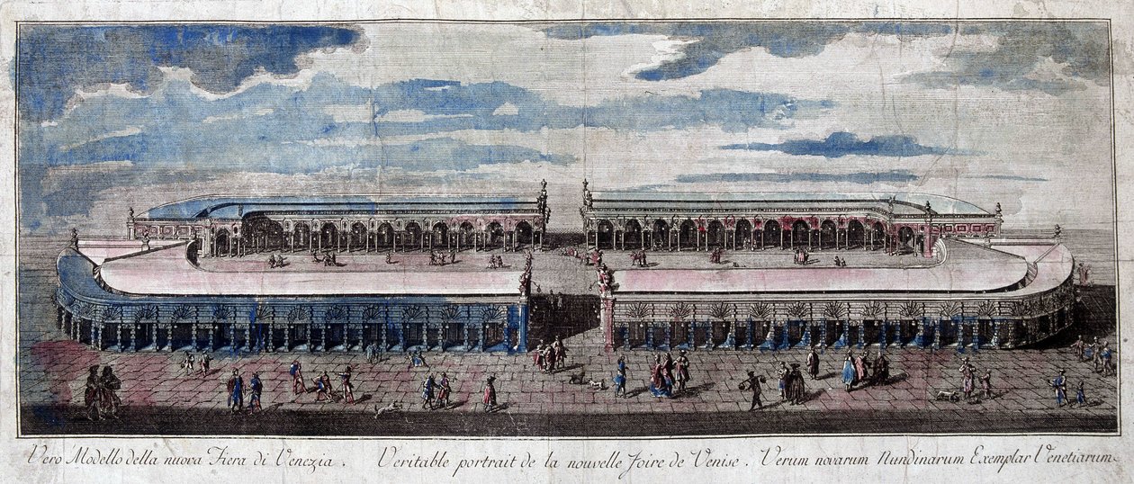 Näkymä Venetsian messuille, Italia. Kaiverrus 1700-luvulta. tekijältä Unknown artist