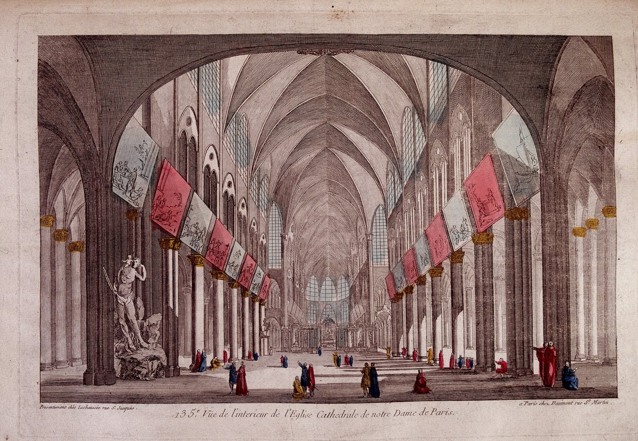 Näkymä Notre-Dame de Parisin sisätiloihin - optinen näkymä tekijältä Unknown artist