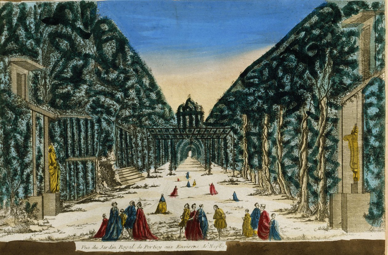 Näkymä Porticin kuninkaalliseen puutarhaan lähellä Napolia vuonna 1760. tekijältä Unknown artist