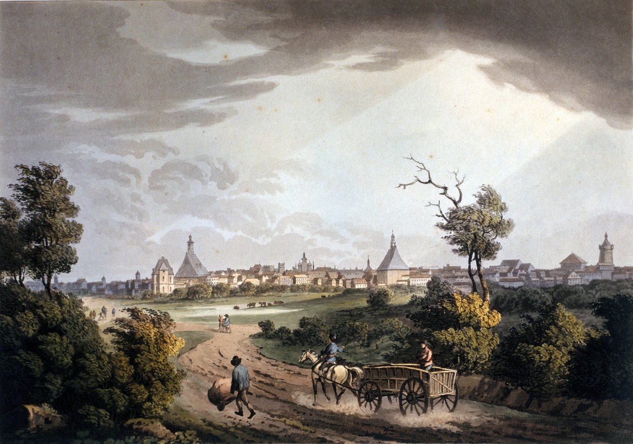 Näkymä Leipzigin kaupungin ympäristöön Saksassa noin 1820. tekijältä Unknown artist