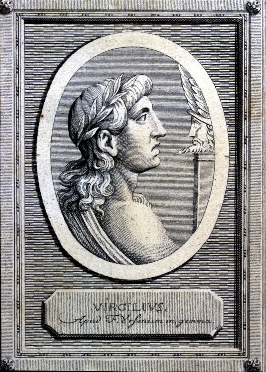 Vergilius (70-19 eKr.), latinalainen runoilija. 1700-luvun kaiverrus. tekijältä Unknown artist