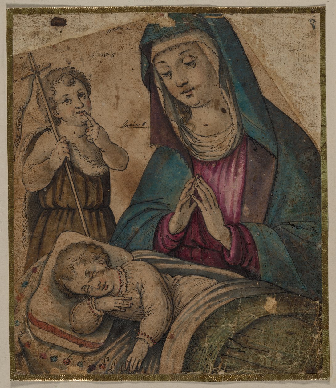 Neitsyt ja lapsi Pyhän Johanneksen kanssa (recto) tekijältä Unknown artist