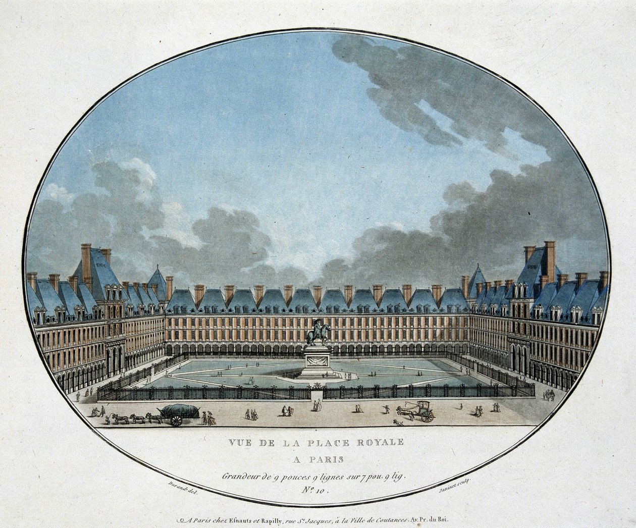 Näkymä Place Royalelle Pariisissa (Place des Vosges). n.d. 1700-luvun kaiverrus. tekijältä Unknown artist