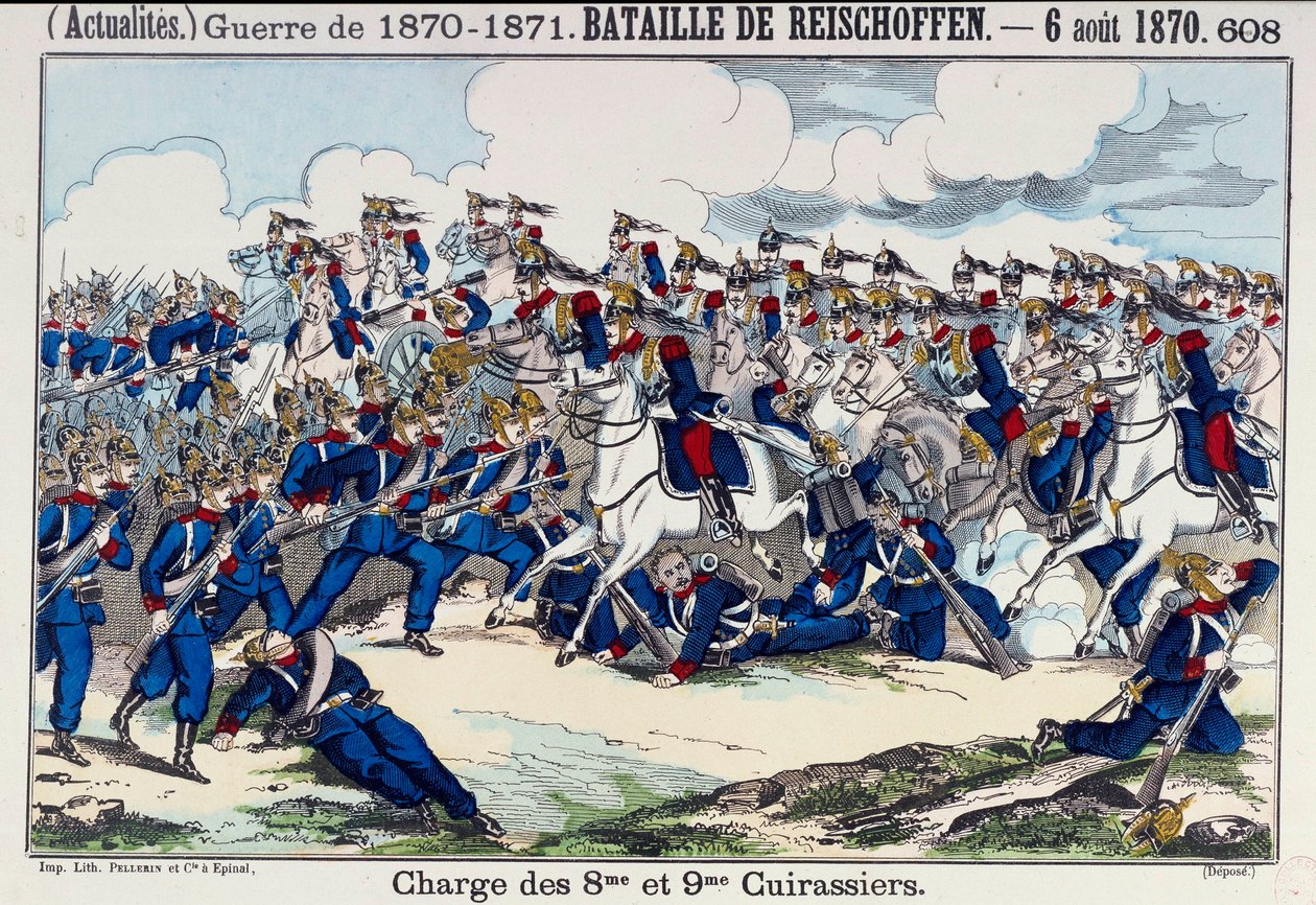 Sota 1870-1871: näkymä Froeschwillerin (tai Reischoffenin) taistelusta ja taistelulaivojen johtamisesta, 6.8.1870 (Woerthin herätys). Kaiverrus 1800-luvulta. Paris, B.N. tekijältä Unknown artist