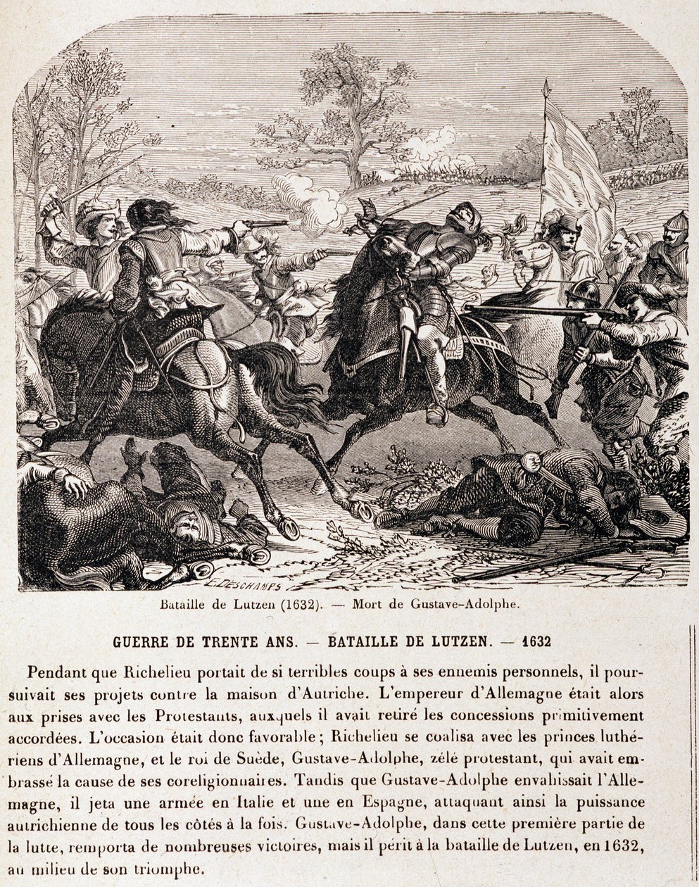 30 vuoden sota: Lutzenin taistelu (1632) ja Gustave Adolphen kuolema. - "L