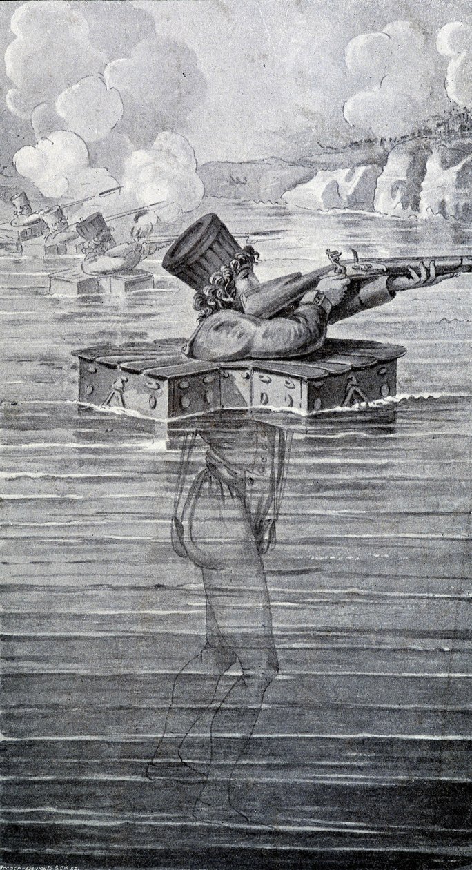 1800-luvun sotapuku. Kaiverrus 1800-luvulta. tekijältä Unknown artist