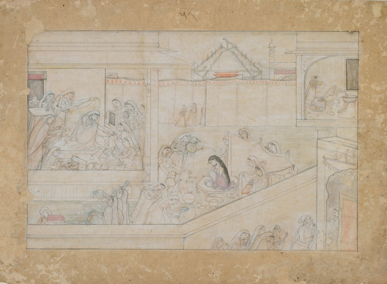 Häävalmistelut: folio Nala-Damayanti-sarjasta tekijältä Unknown artist